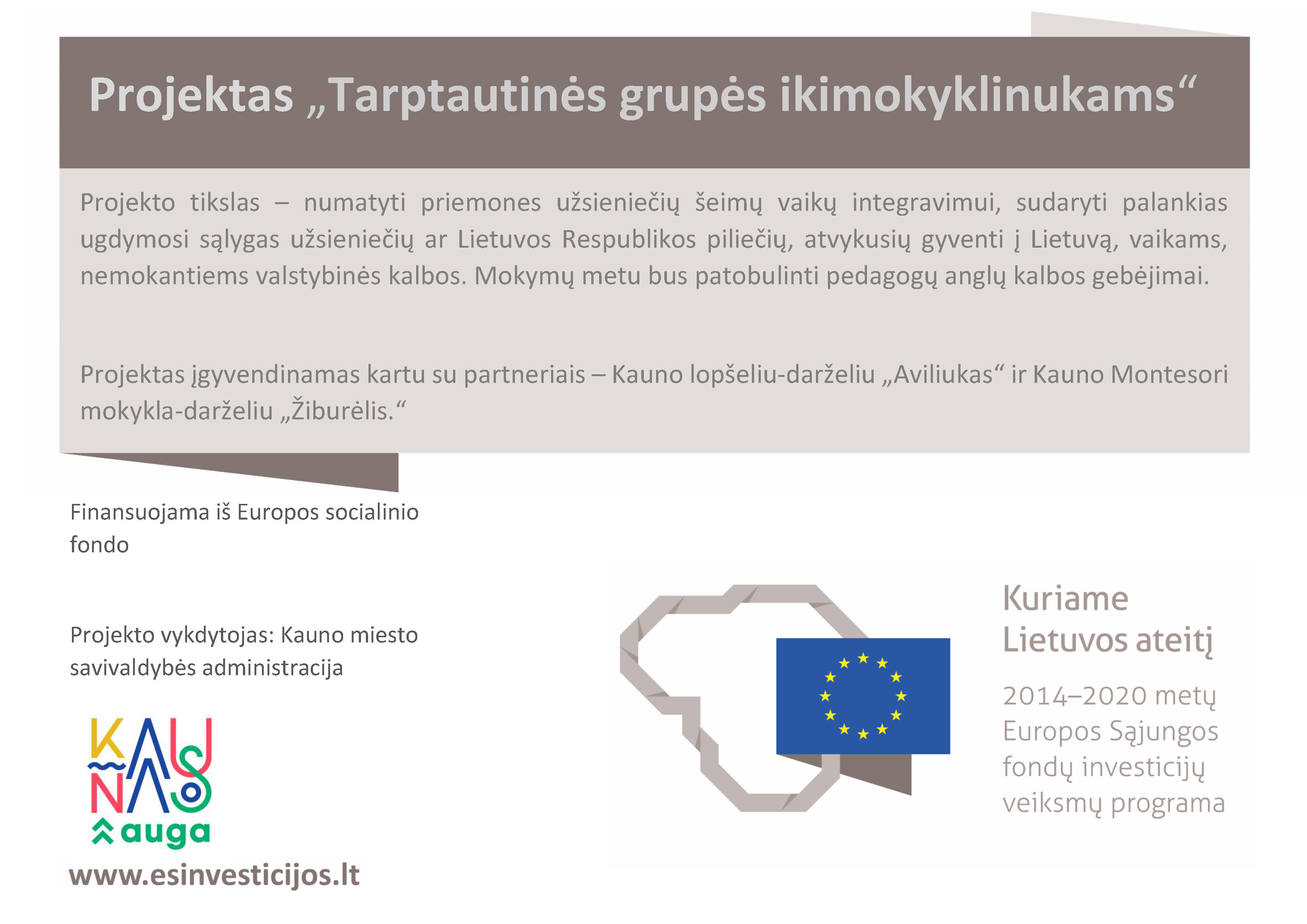 Projektas „Tarptautinės grupės ikimokyklinukams“